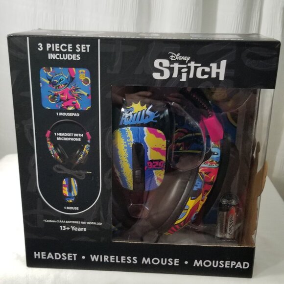 Disney Stitch 3 Piece Set Headset-Wireless Mouse- Mouse pad Brand New - Picture 1 of 16